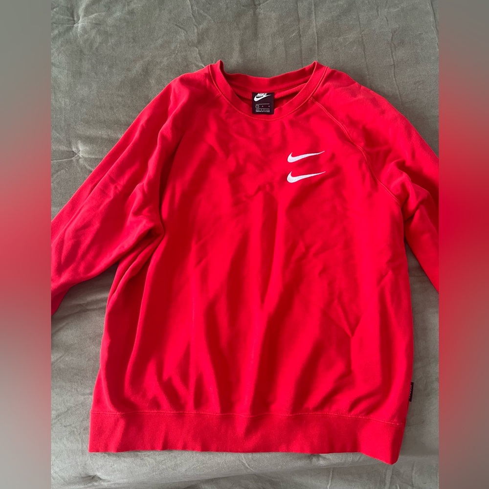 Nike Red Crewneck with Dual White Swooshes